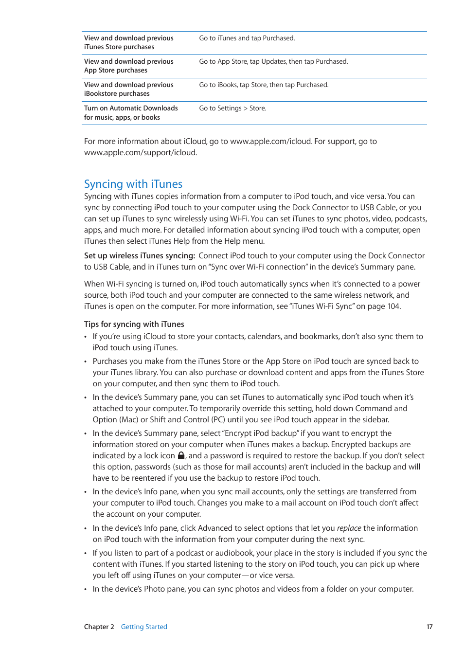 Syncing with itunes | Apple iPod touch iOS 5.1 User Manual | Page 17 / 141