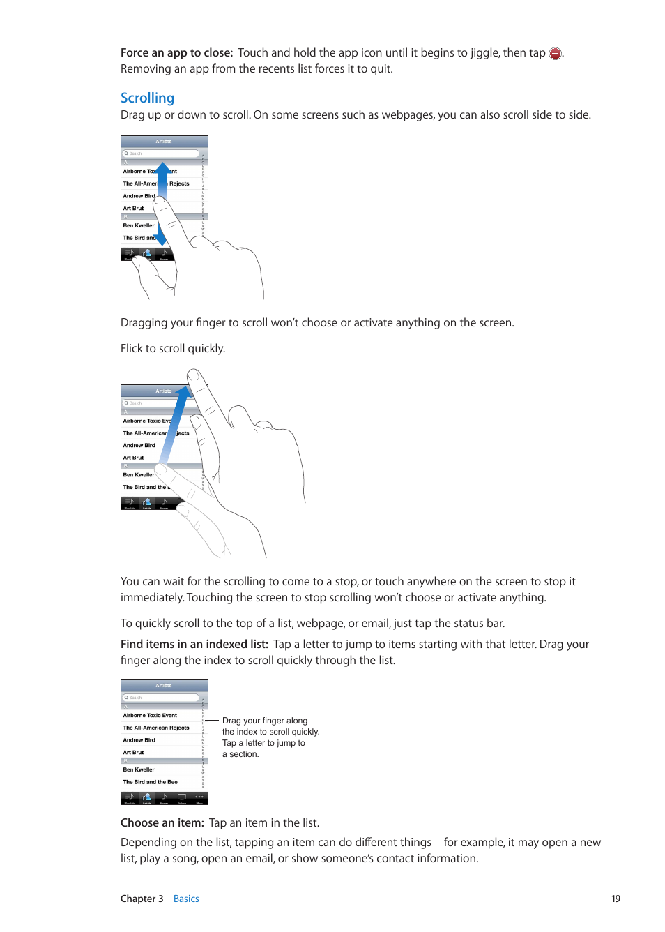 Scrolling | Apple iPod touch iOS 5.1 User Manual | Page 19 / 141