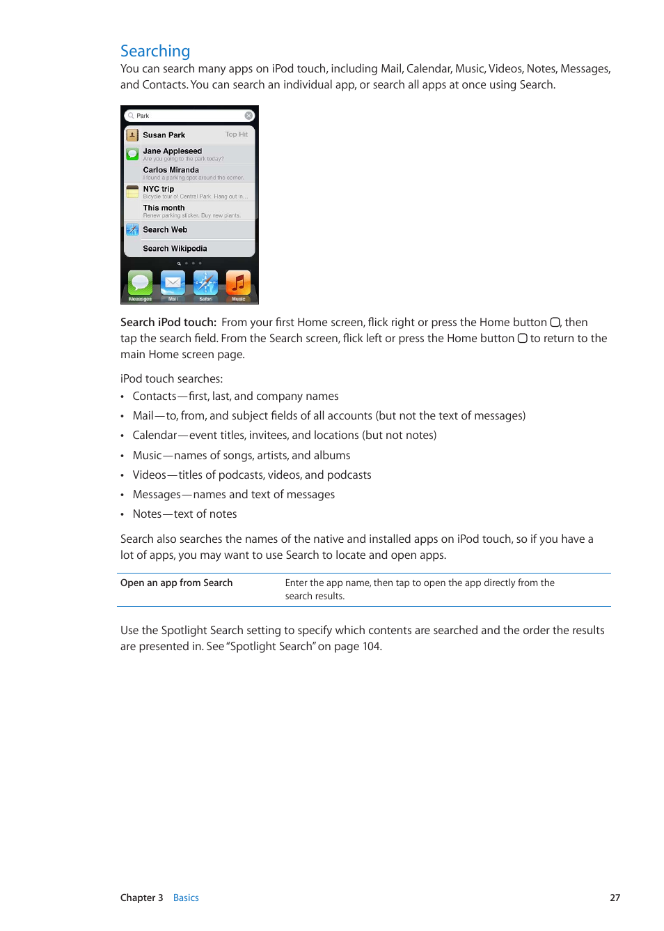 Searching, 27 searching | Apple iPod touch iOS 5.1 User Manual | Page 27 / 141