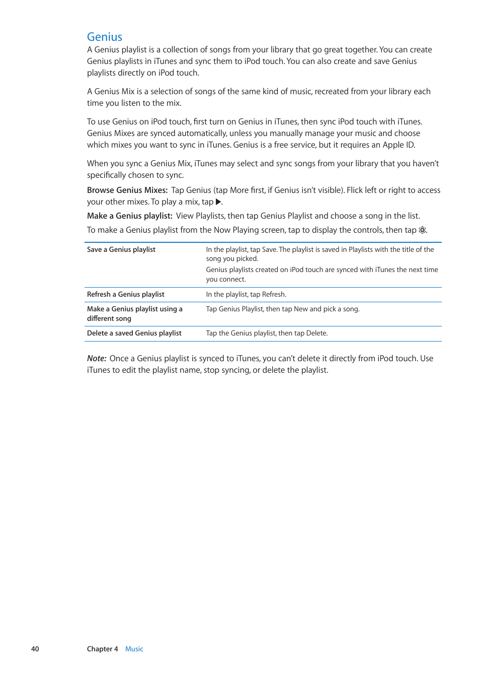 Genius, 40 genius | Apple iPod touch iOS 5.1 User Manual | Page 40 / 141