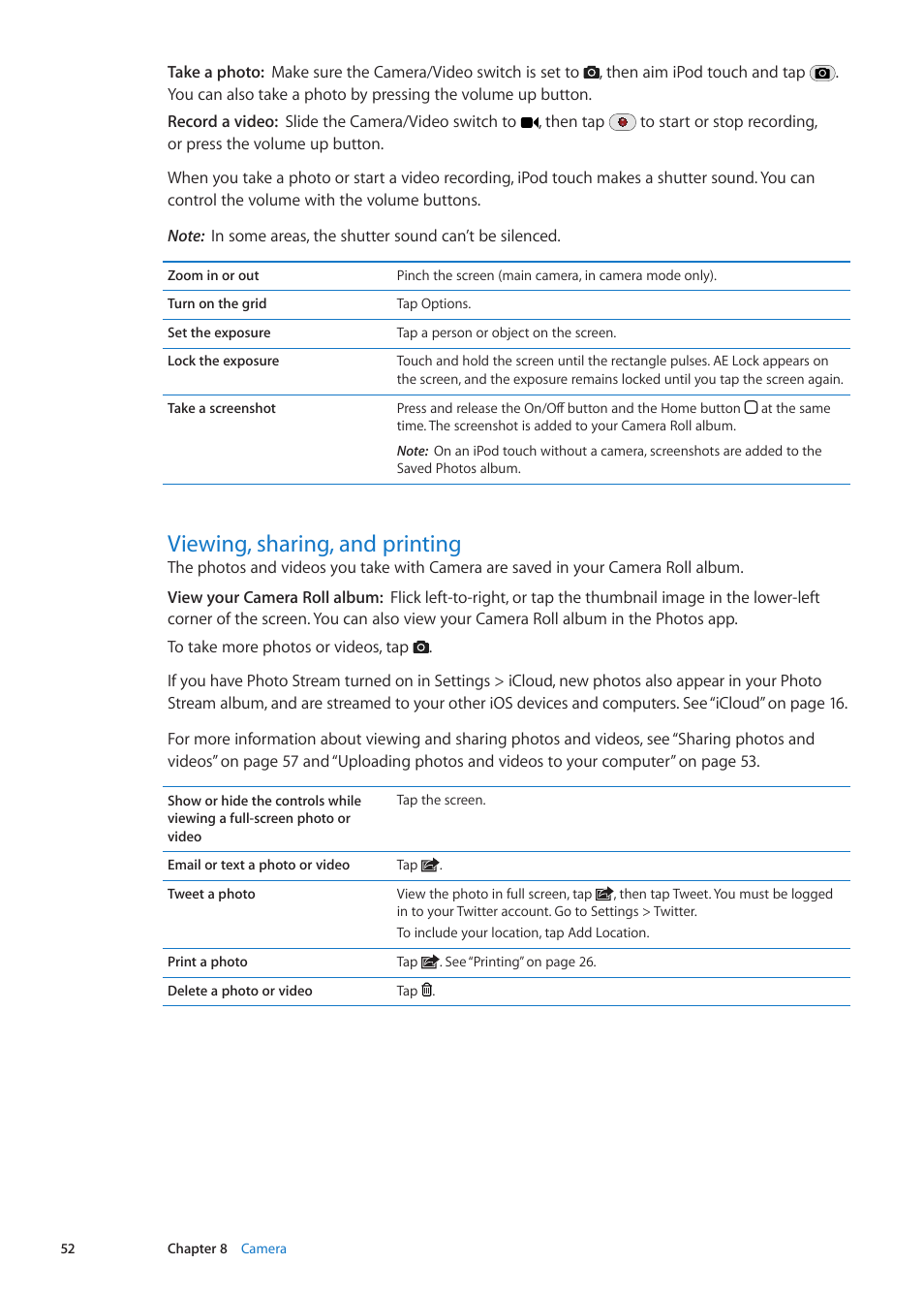 Viewing, sharing, and printing, 52 viewing, sharing, and printing | Apple iPod touch iOS 5.1 User Manual | Page 52 / 141