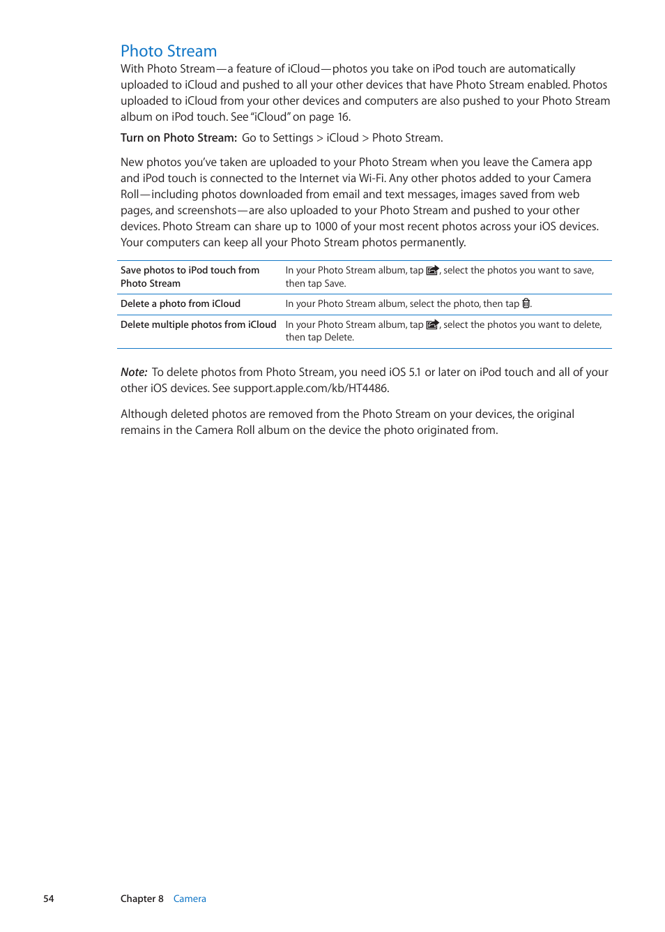 Photo stream, 54 photo stream | Apple iPod touch iOS 5.1 User Manual | Page 54 / 141