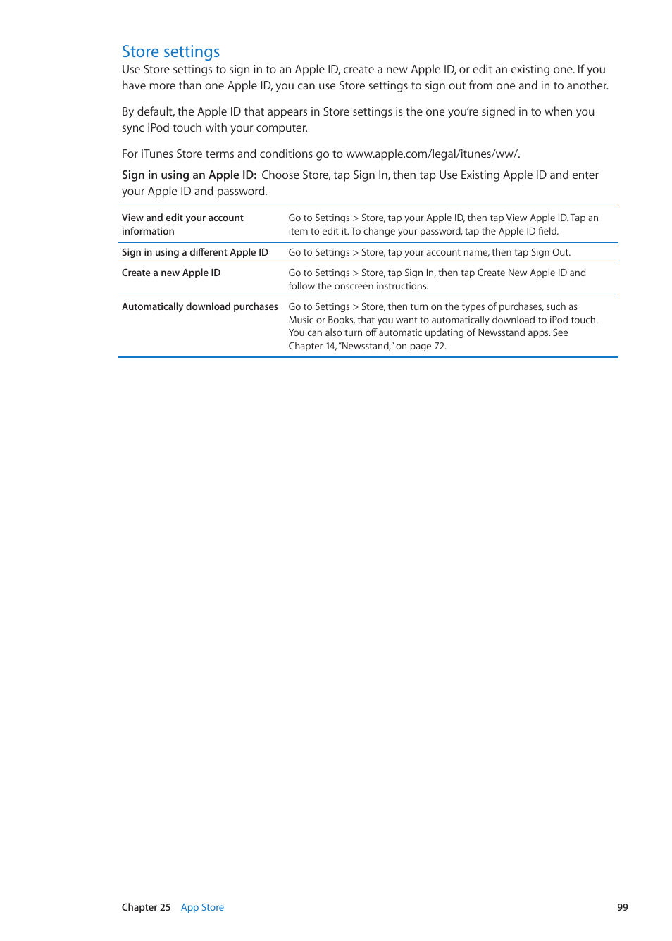 Store settings, 99 store settings | Apple iPod touch iOS 5.1 User Manual | Page 99 / 141