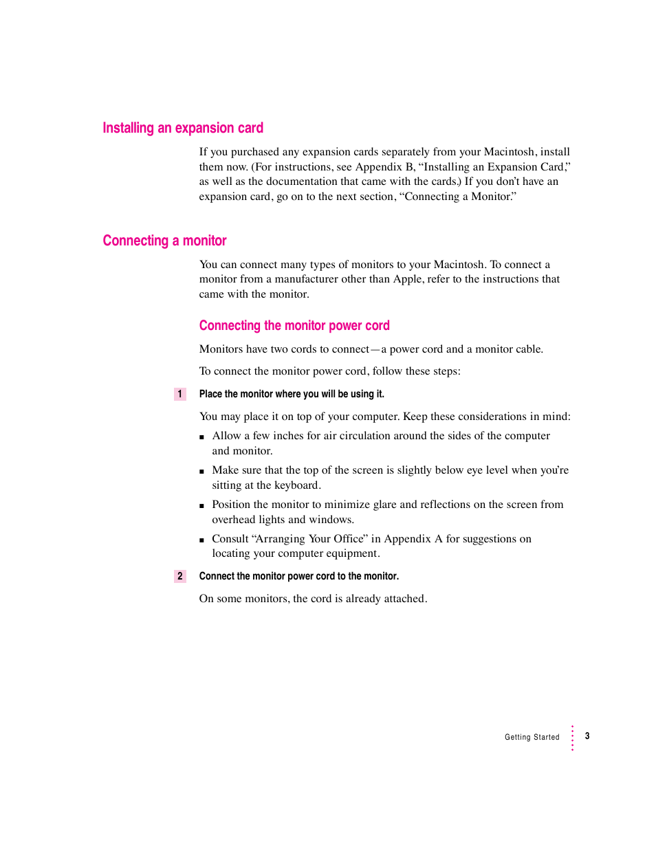 Installing an expansion card, Connecting a monitor | Apple Macintosh Performa 600 Series User Manual | Page 11 / 122