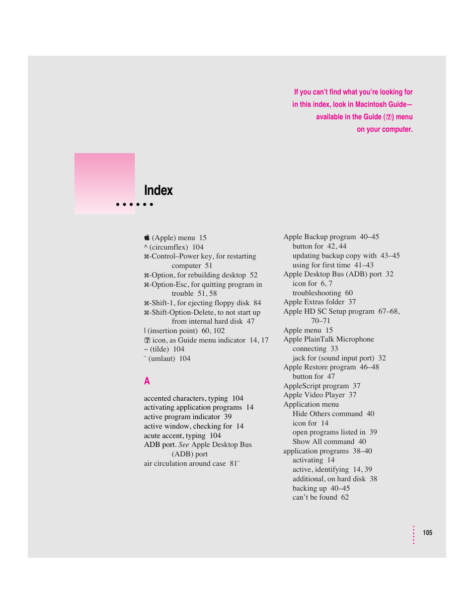 Index | Apple Macintosh Performa 600 Series User Manual | Page 111 / 122