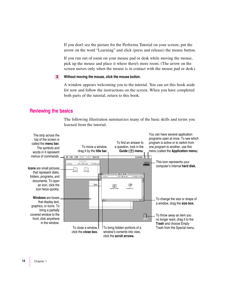 Reviewing the basics | Apple Macintosh Performa 600 Series User Manual | Page 22 / 122