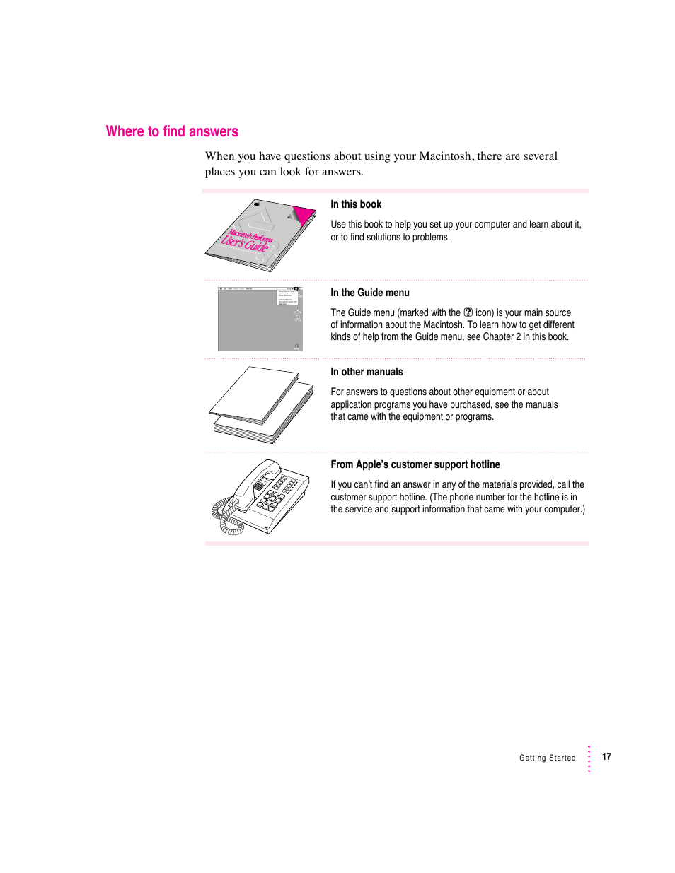 Where to find answers, User’s guide user’sguide | Apple Macintosh Performa 600 Series User Manual | Page 25 / 122