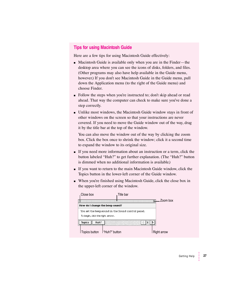 Tips for using macintosh guide | Apple Macintosh Performa 600 Series User Manual | Page 34 / 122