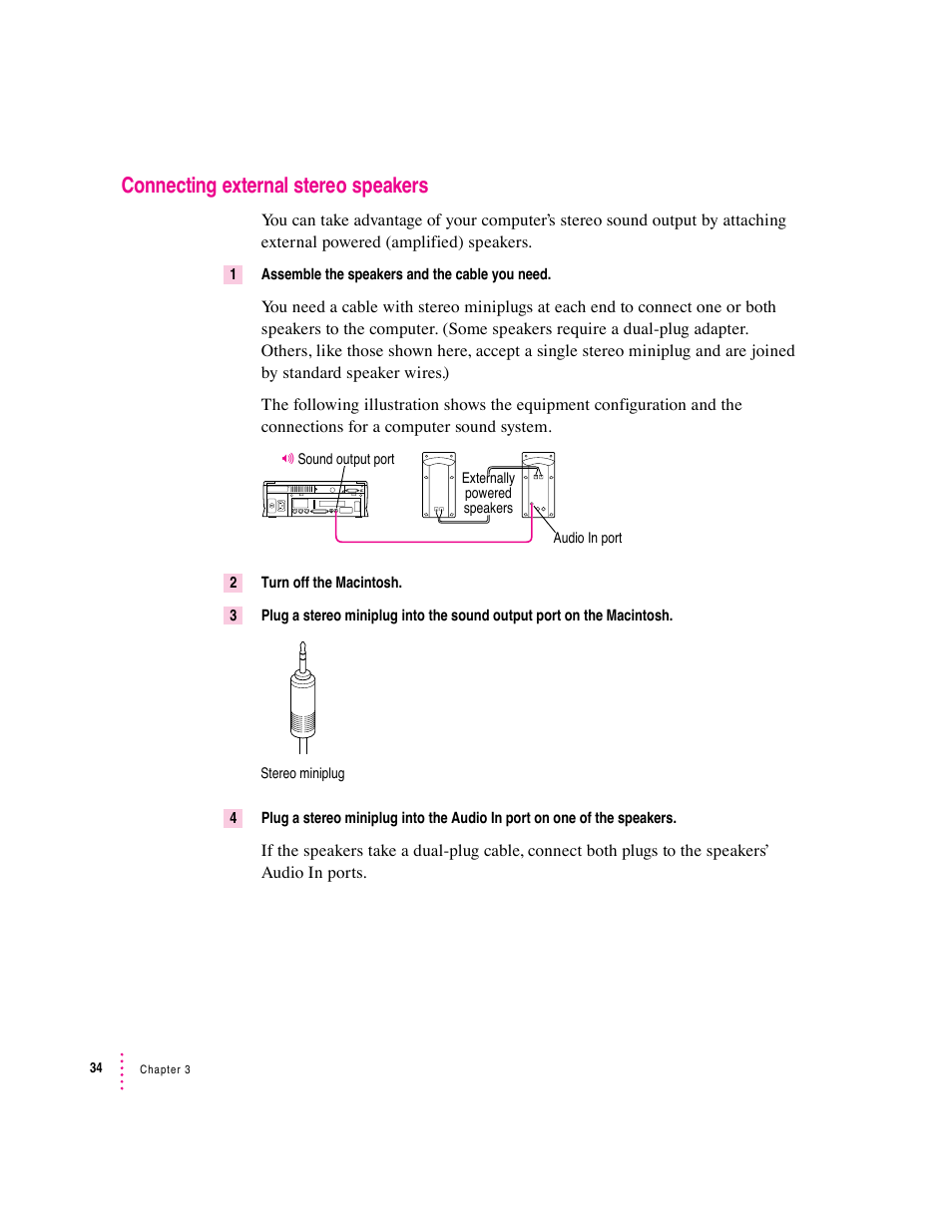 Connecting external stereo speakers | Apple Macintosh Performa 600 Series User Manual | Page 41 / 122