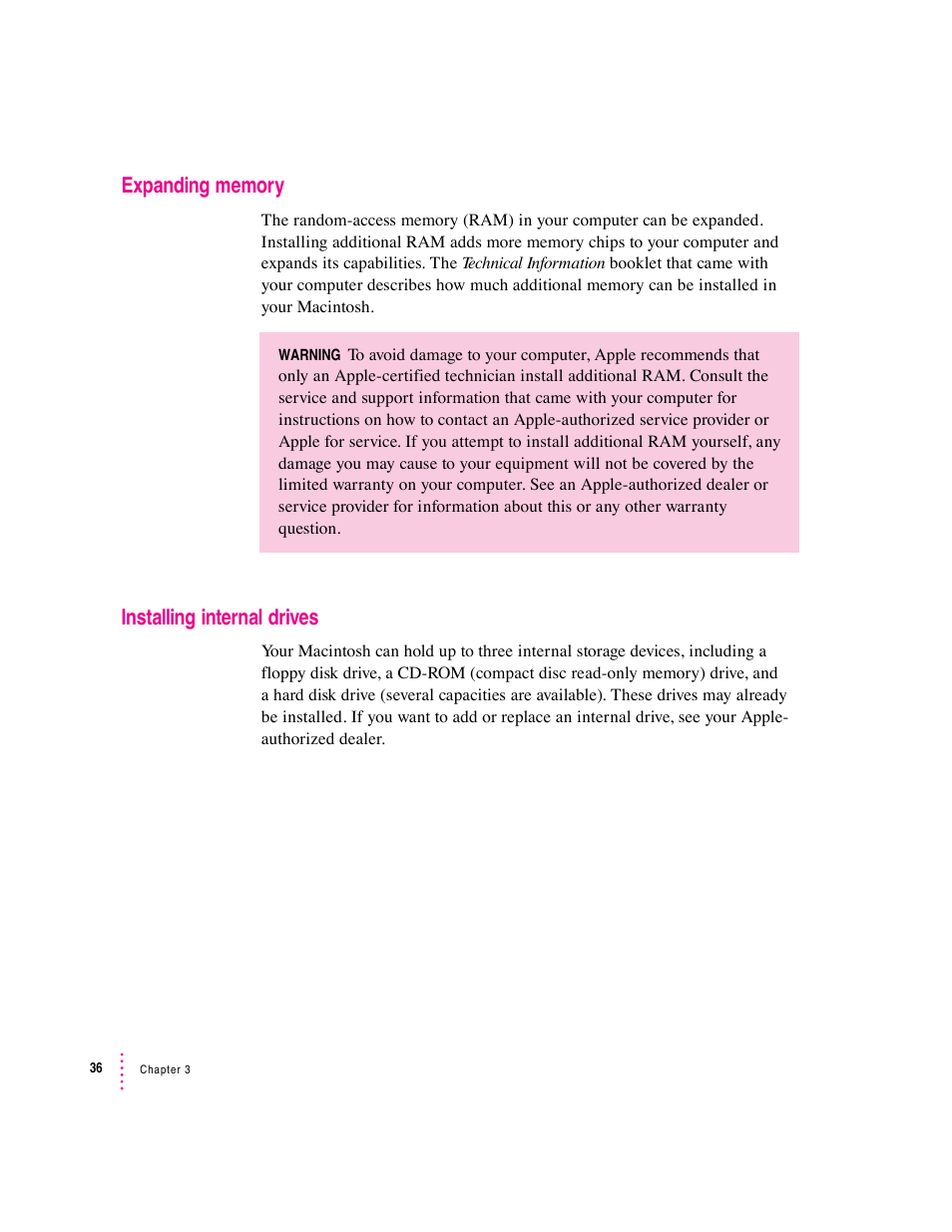 Installing internal drives | Apple Macintosh Performa 600 Series User Manual | Page 43 / 122