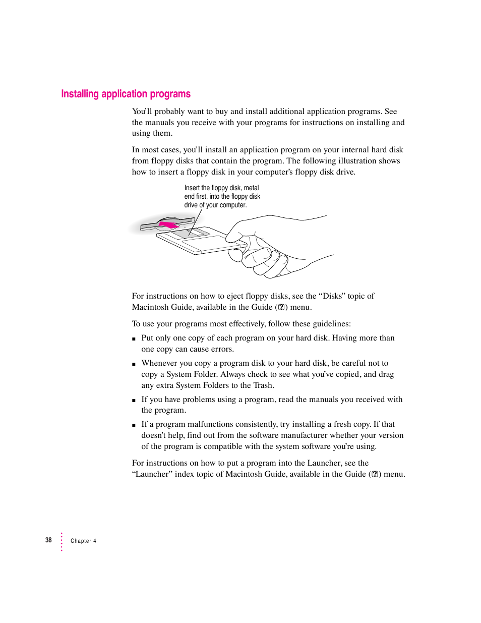 Installing application programs | Apple Macintosh Performa 600 Series User Manual | Page 45 / 122