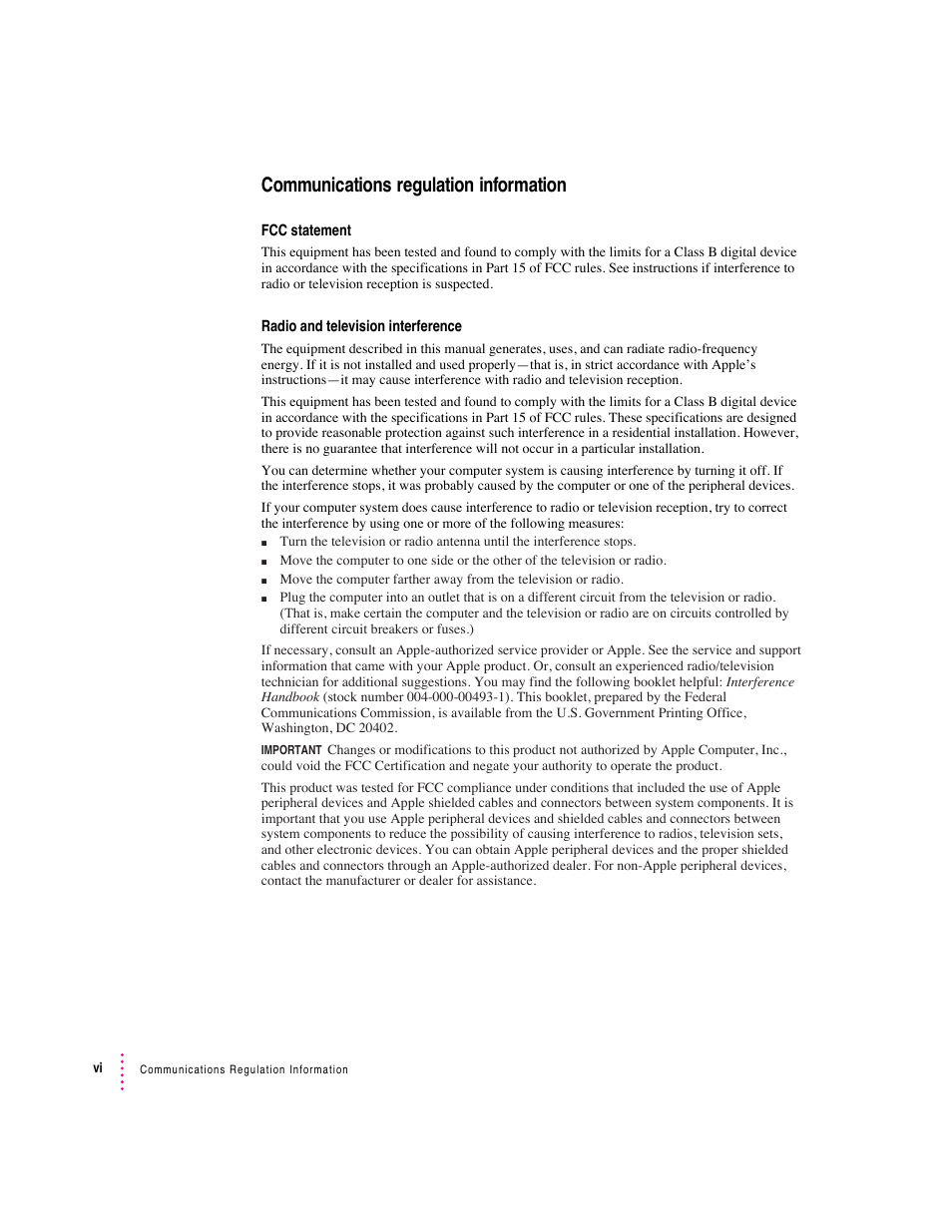 Communications regulation information | Apple Macintosh Performa 600 Series User Manual | Page 6 / 122