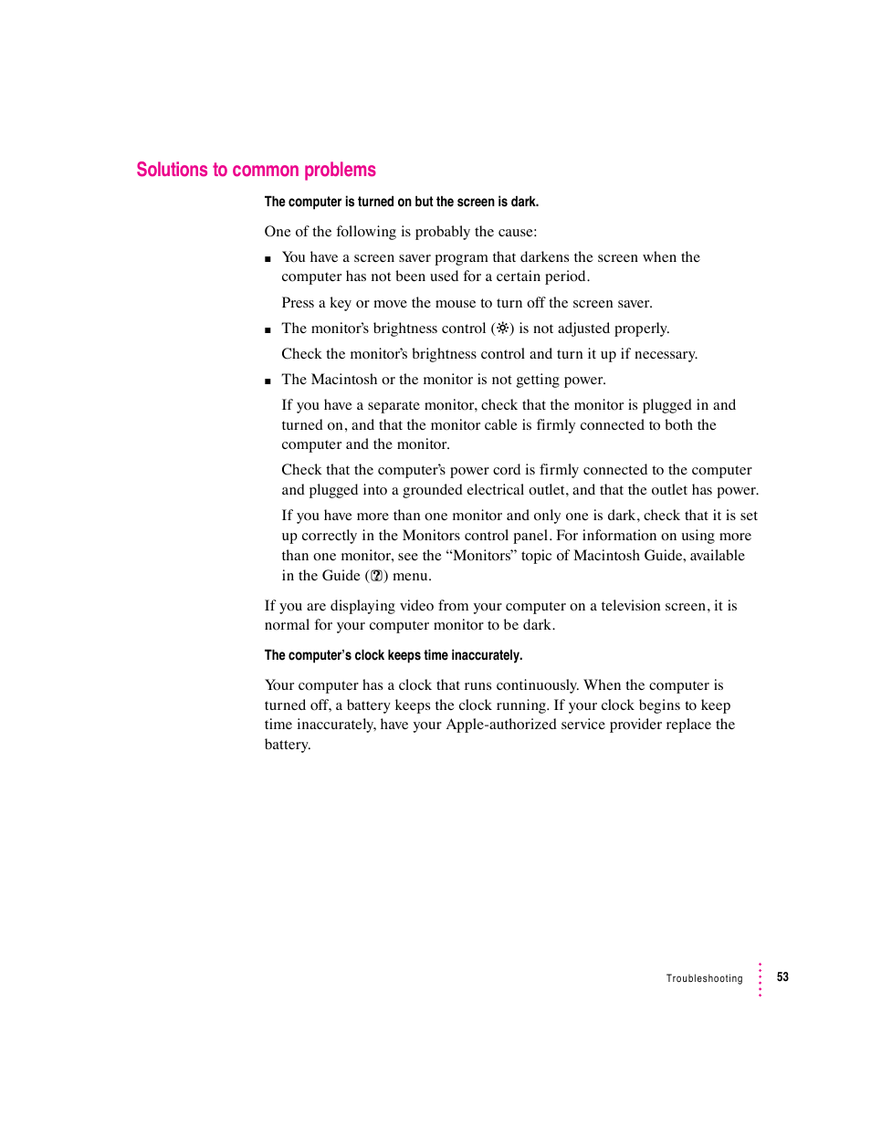 Solutions to common problems | Apple Macintosh Performa 600 Series User Manual | Page 60 / 122