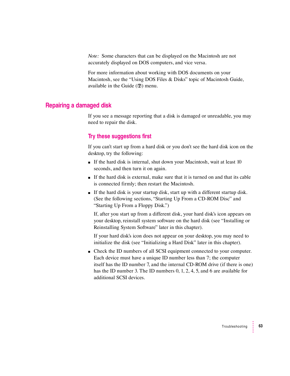 Repairing a damaged disk | Apple Macintosh Performa 600 Series User Manual | Page 70 / 122