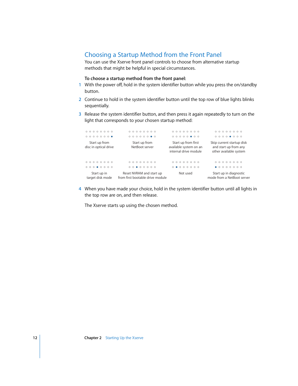 Choosing a startup method from the front panel | Apple Xserve Intel (Late 2006) User Manual | Page 12 / 29