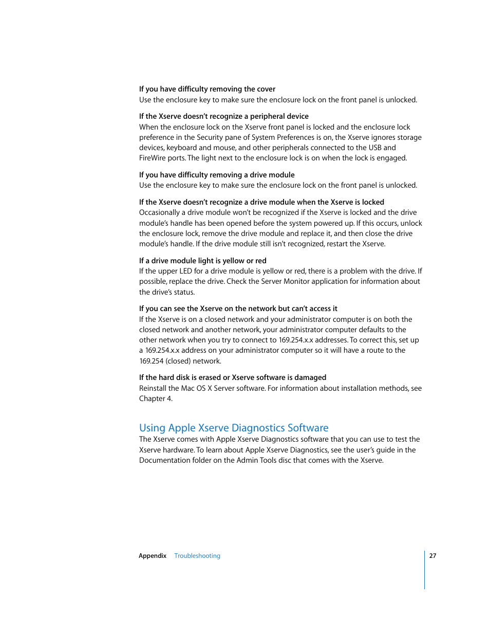 Using apple xserve diagnostics software | Apple Xserve Intel (Late 2006) User Manual | Page 27 / 29