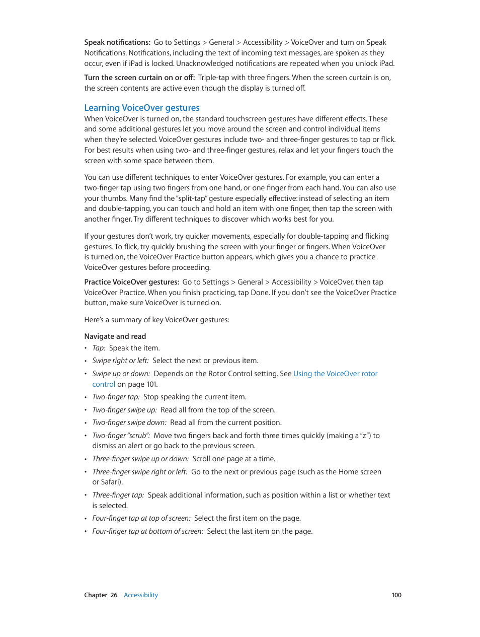 Learning voiceover gestures | Apple iPad iOS 6.1 User Manual | Page 100 / 137