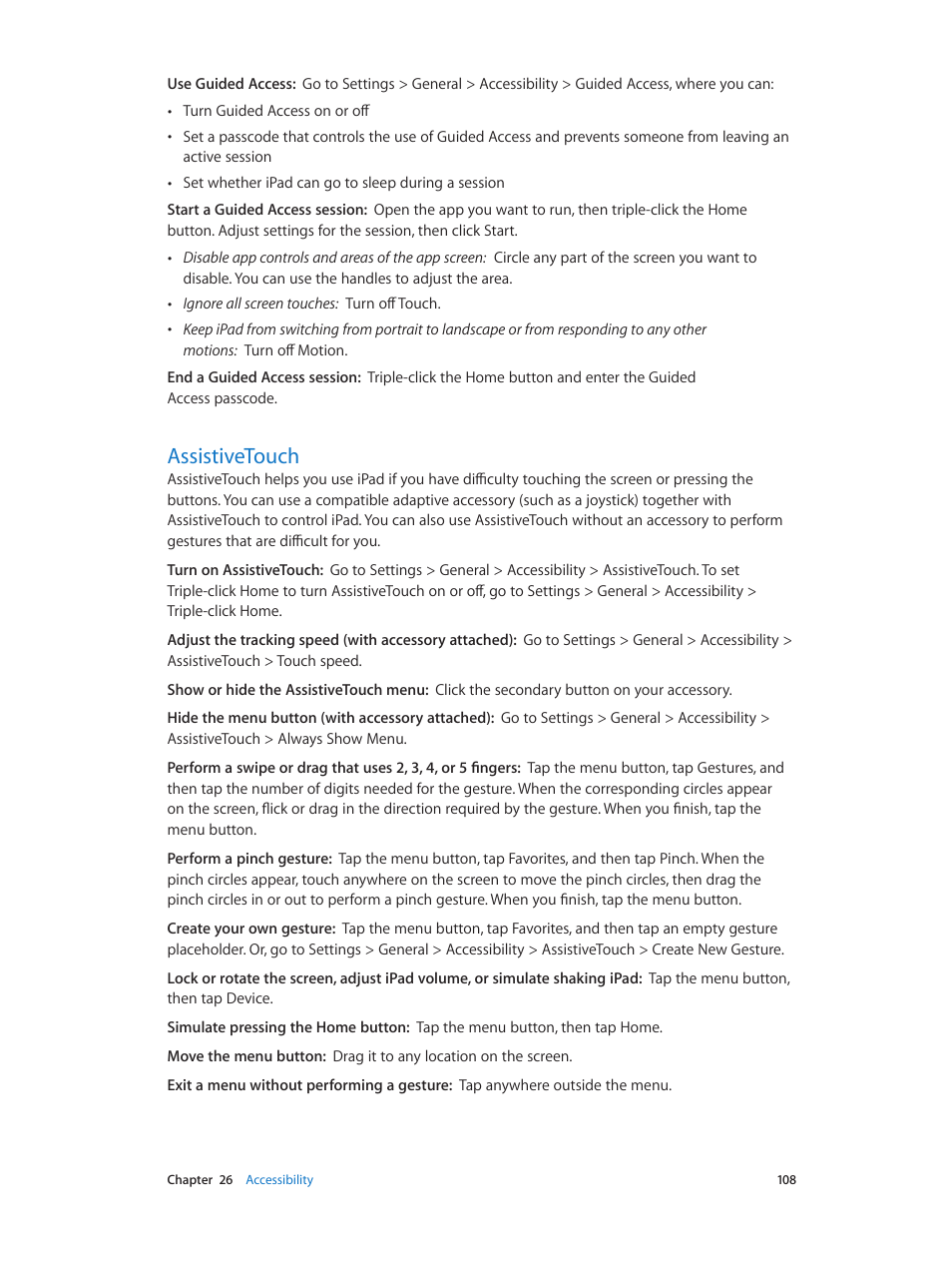 Assistivetouch, 108 assistivetouch | Apple iPad iOS 6.1 User Manual | Page 108 / 137