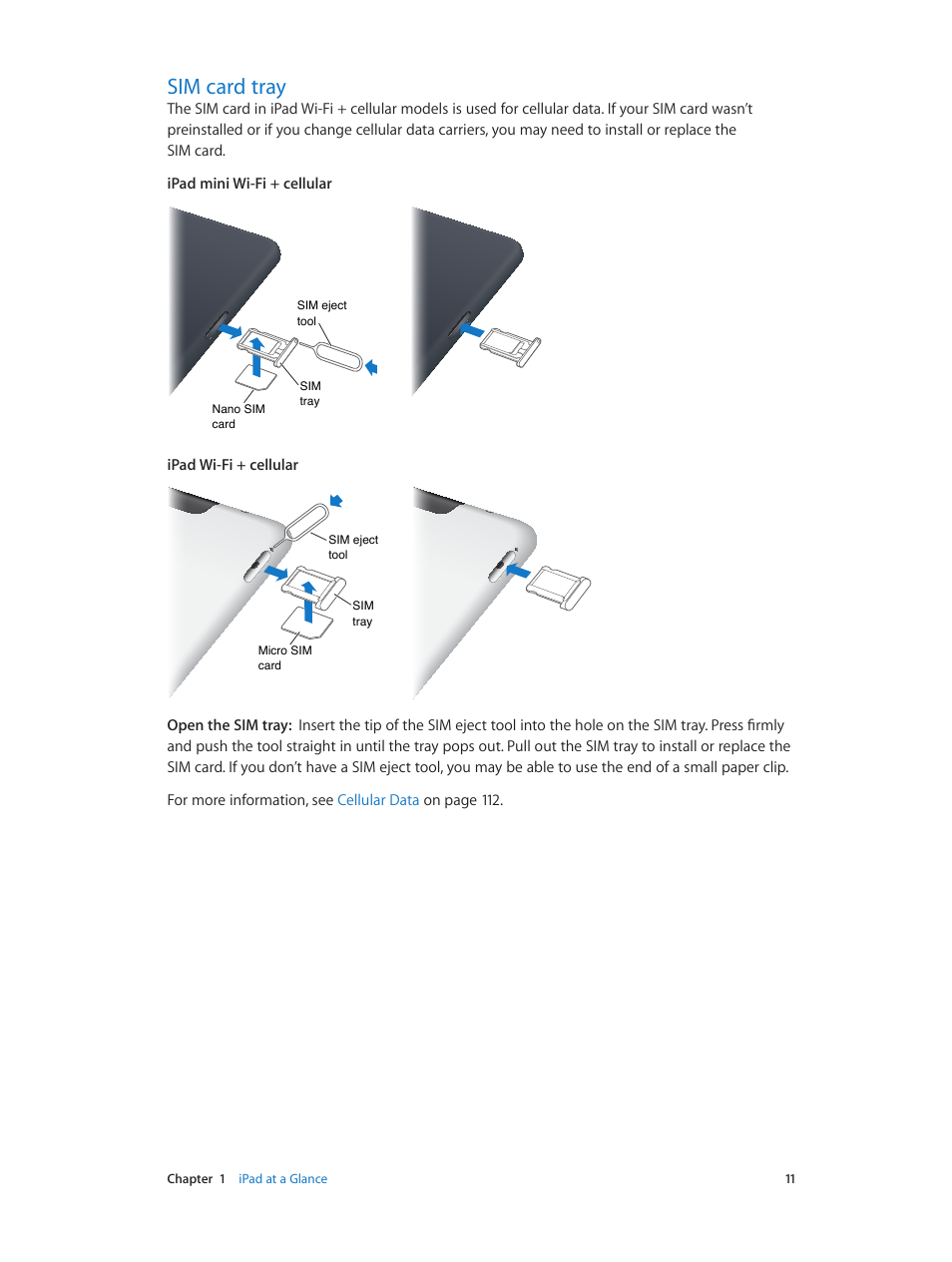 Sim card tray, 11 sim card tray | Apple iPad iOS 6.1 User Manual | Page 11 / 137