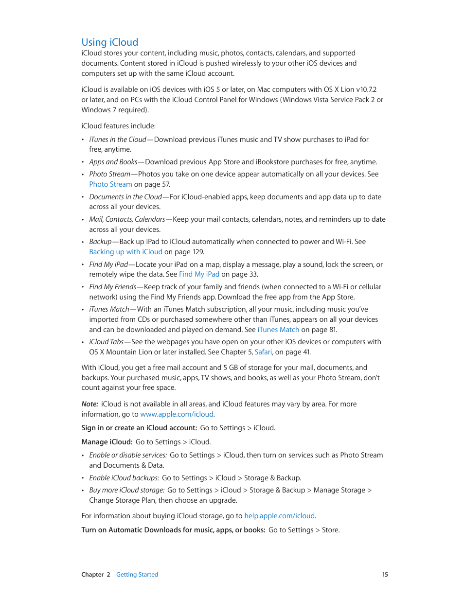Using icloud, 15 using icloud | Apple iPad iOS 6.1 User Manual | Page 15 / 137