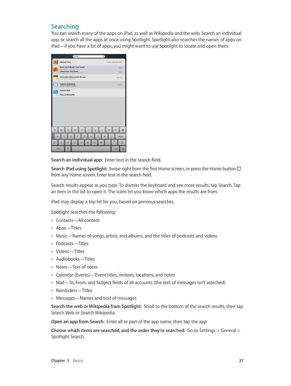 Searching, 27 searching | Apple iPad iOS 6.1 User Manual | Page 27 / 137