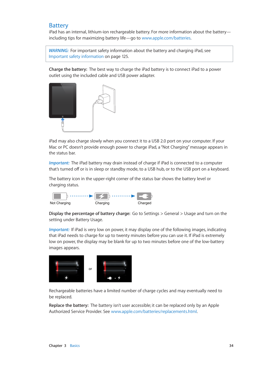 Battery, 34 battery | Apple iPad iOS 6.1 User Manual | Page 34 / 137