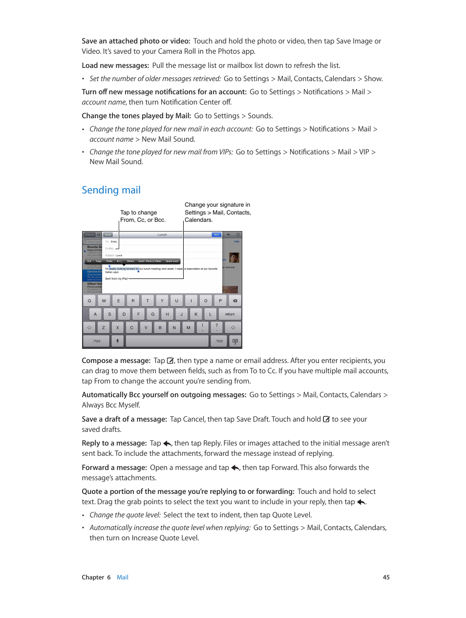 Sending mail, 45 sending mail | Apple iPad iOS 6.1 User Manual | Page 45 / 137