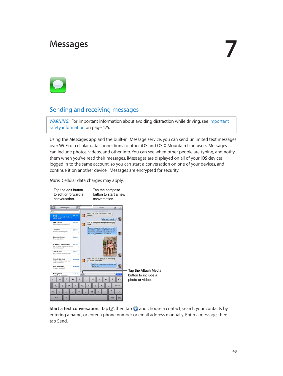 Chapter 7: messages, Sending and receiving messages, 48 sending and receiving messages | Messages | Apple iPad iOS 6.1 User Manual | Page 48 / 137