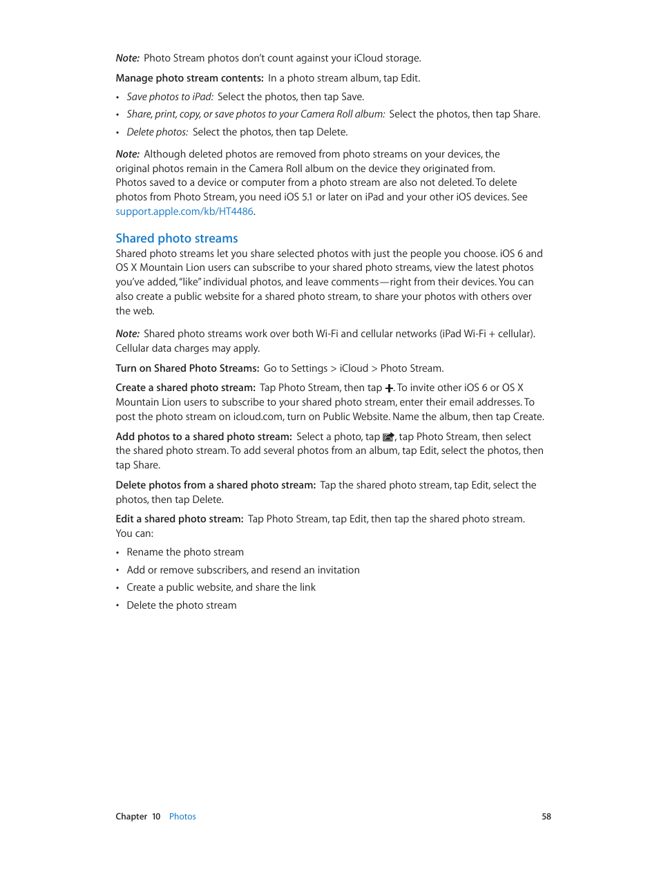 Shared photo streams | Apple iPad iOS 6.1 User Manual | Page 58 / 137