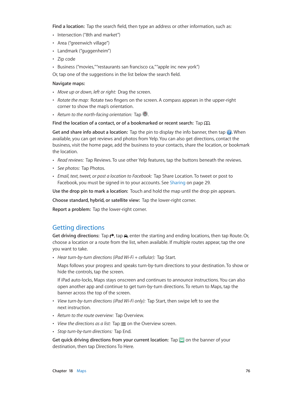 Getting directions, 76 getting directions | Apple iPad iOS 6.1 User Manual | Page 76 / 137