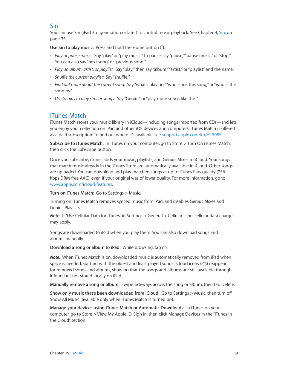 Siri, Itunes match, 81 siri 81 itunes match | Apple iPad iOS 6.1 User Manual | Page 81 / 137