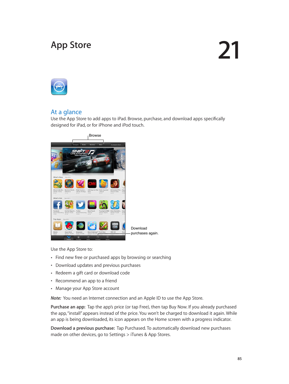 Chapter 21: app store, At a glance, 85 at a glance | App store | Apple iPad iOS 6.1 User Manual | Page 85 / 137