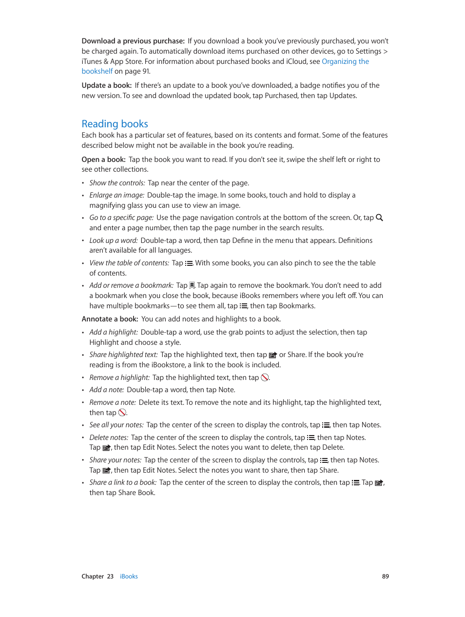 Reading books, 89 reading books | Apple iPad iOS 6.1 User Manual | Page 89 / 137