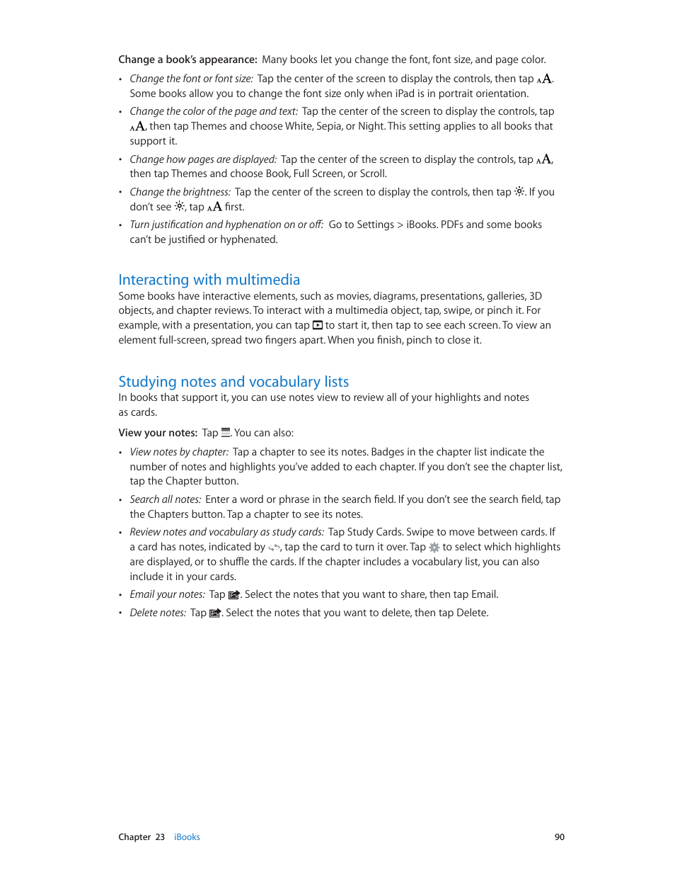 Interacting with multimedia, Studying notes and vocabulary lists | Apple iPad iOS 6.1 User Manual | Page 90 / 137