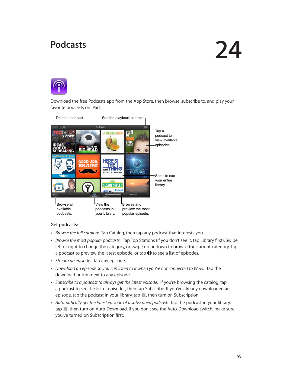 Chapter 24: podcasts, Podcasts | Apple iPad iOS 6.1 User Manual | Page 93 / 137