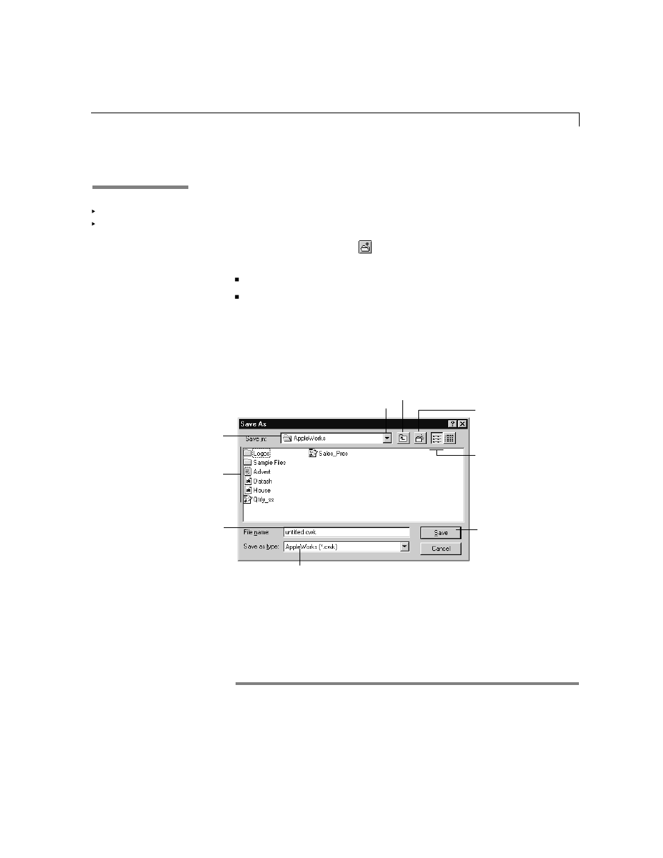 Saving a document | Apple AppleWorks 5 : Windows 95/NT 4.0 User Manual | Page 33 / 267