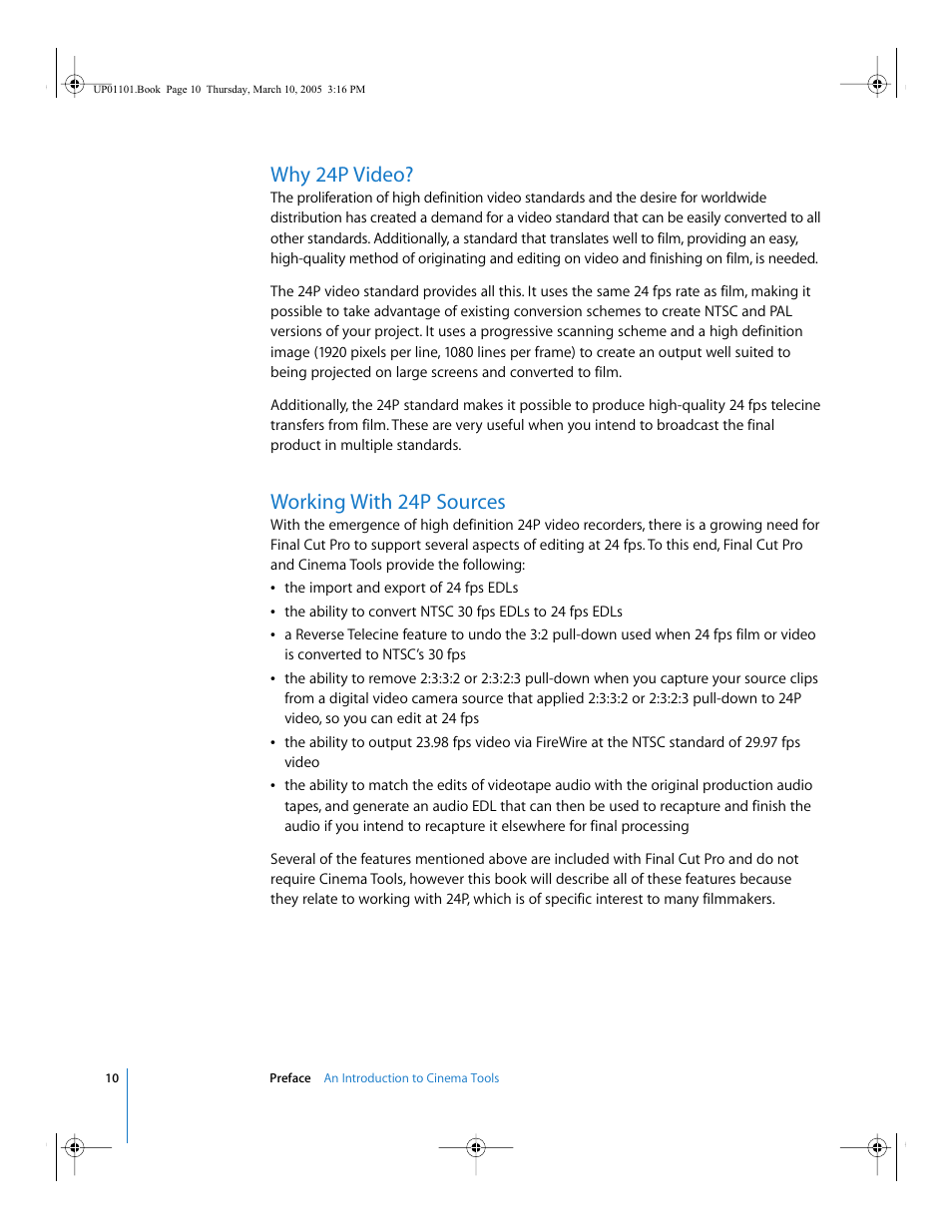 Why 24p video, Working with 24p sources | Apple Cinema Tools 3 User Manual | Page 10 / 235