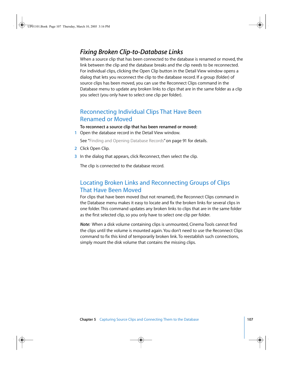Fixing broken clip-to-database links | Apple Cinema Tools 3 User Manual | Page 107 / 235