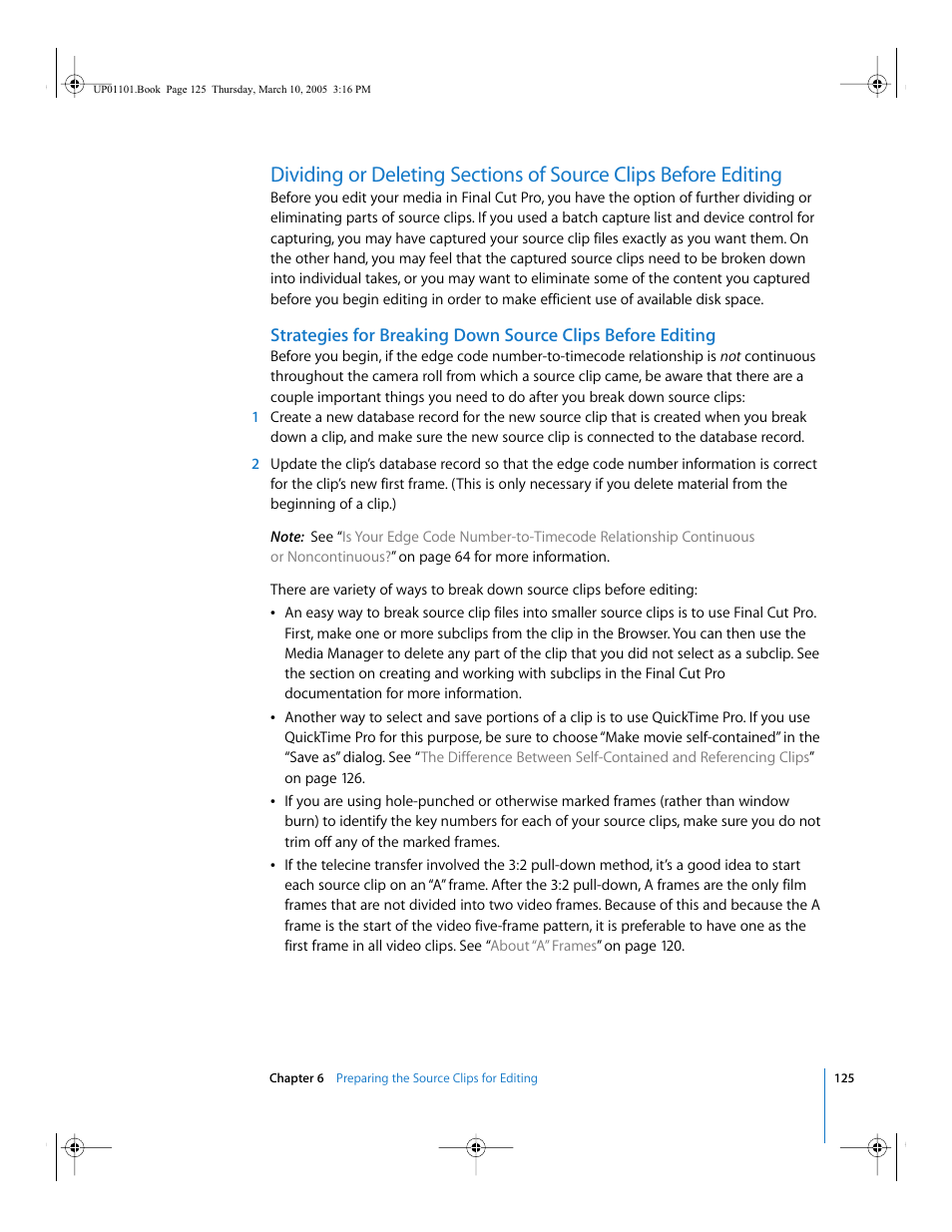 Dividing or deleting sections, Of source clips before editing | Apple Cinema Tools 3 User Manual | Page 125 / 235