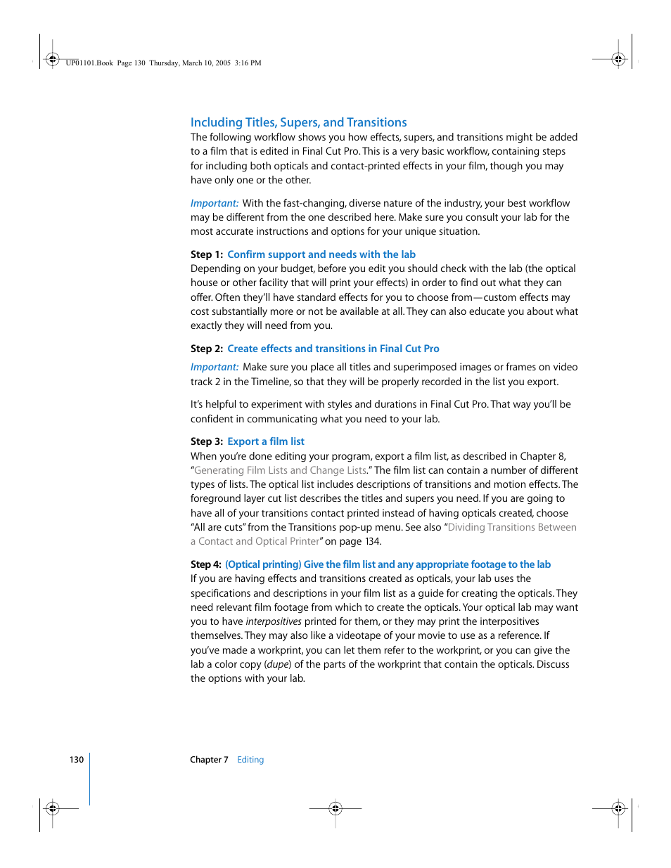 Including titles, supers, and transitions | Apple Cinema Tools 3 User Manual | Page 130 / 235