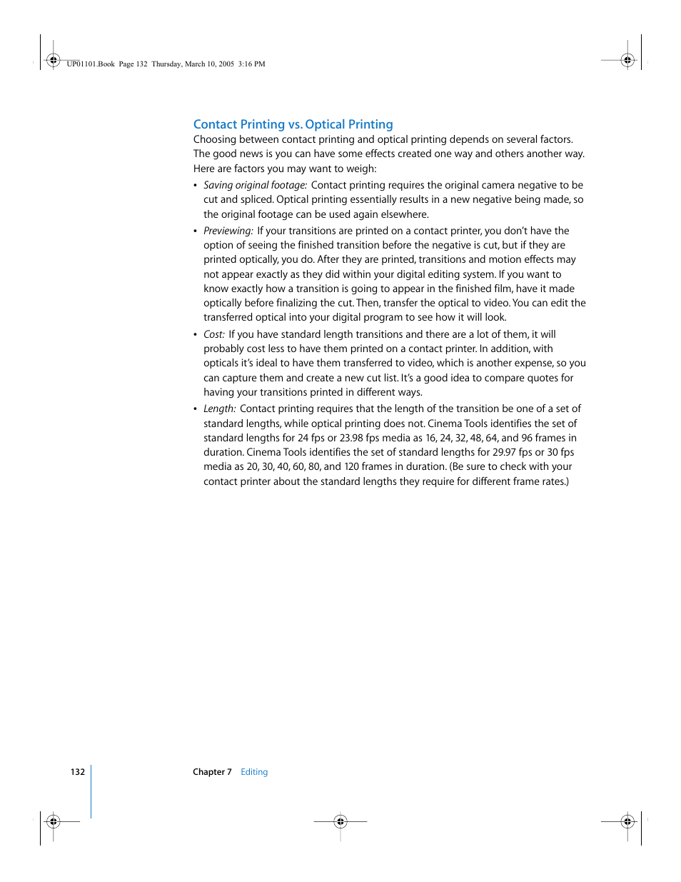 Contact printing vs. optical printing | Apple Cinema Tools 3 User Manual | Page 132 / 235