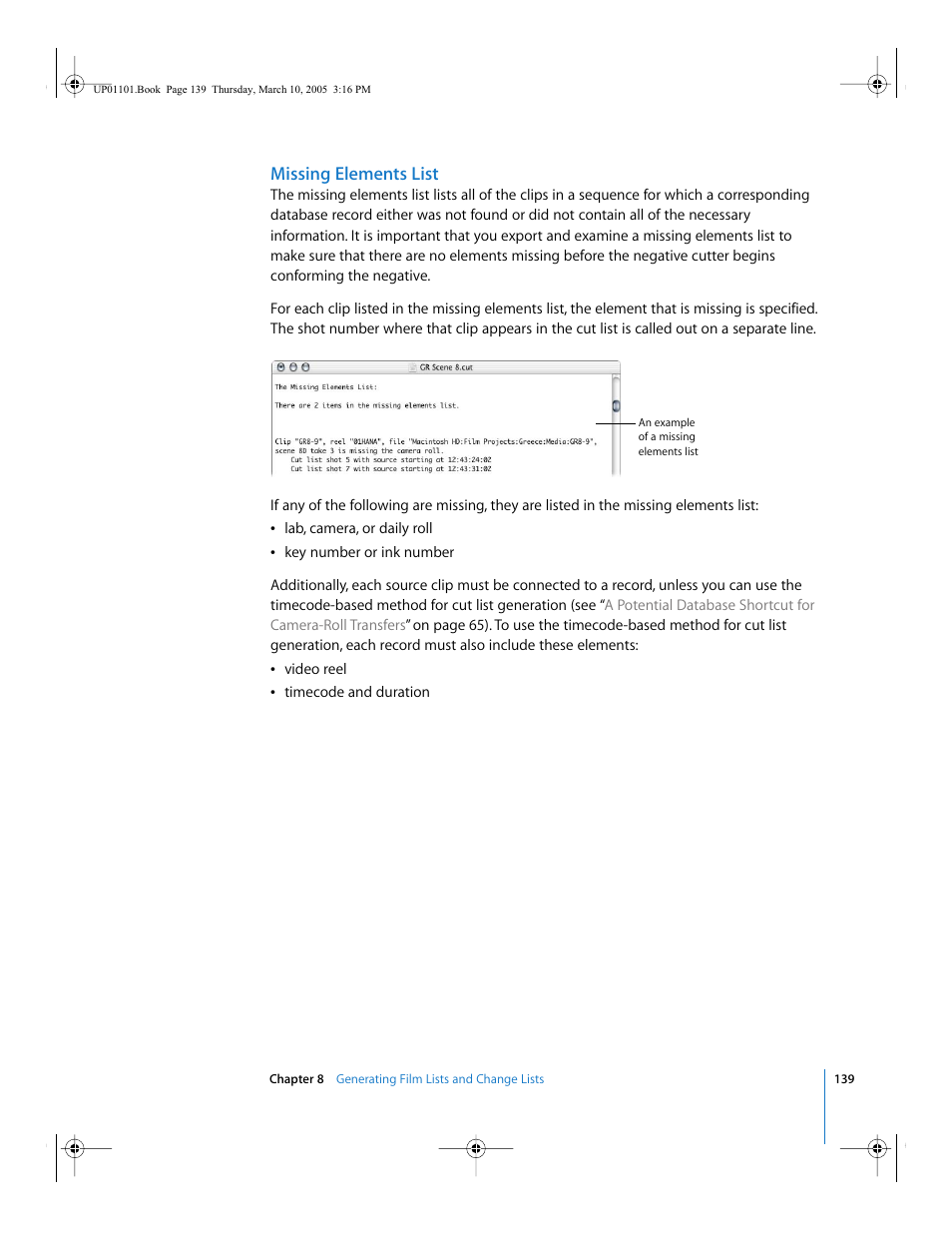 Missing elements list | Apple Cinema Tools 3 User Manual | Page 139 / 235