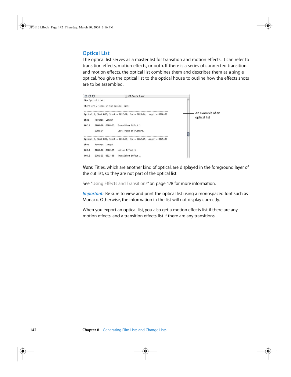 Optical list | Apple Cinema Tools 3 User Manual | Page 142 / 235