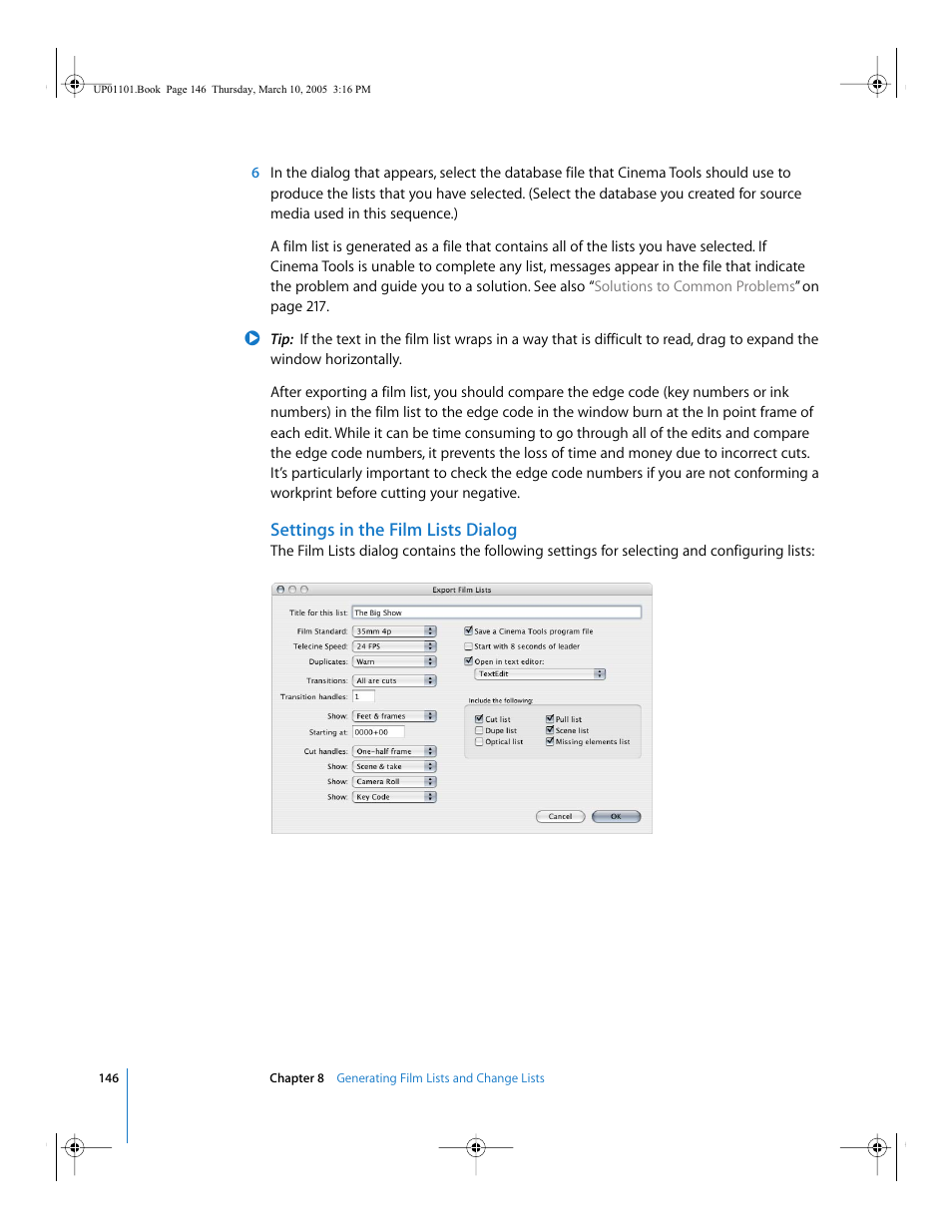 Settings in the film lists dialog | Apple Cinema Tools 3 User Manual | Page 146 / 235
