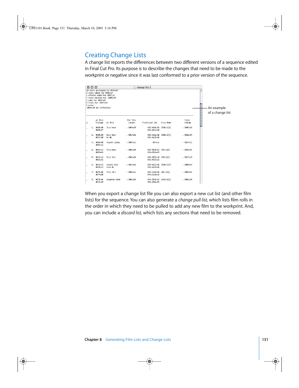 Creating change lists, Creating change, Lists | Apple Cinema Tools 3 User Manual | Page 151 / 235