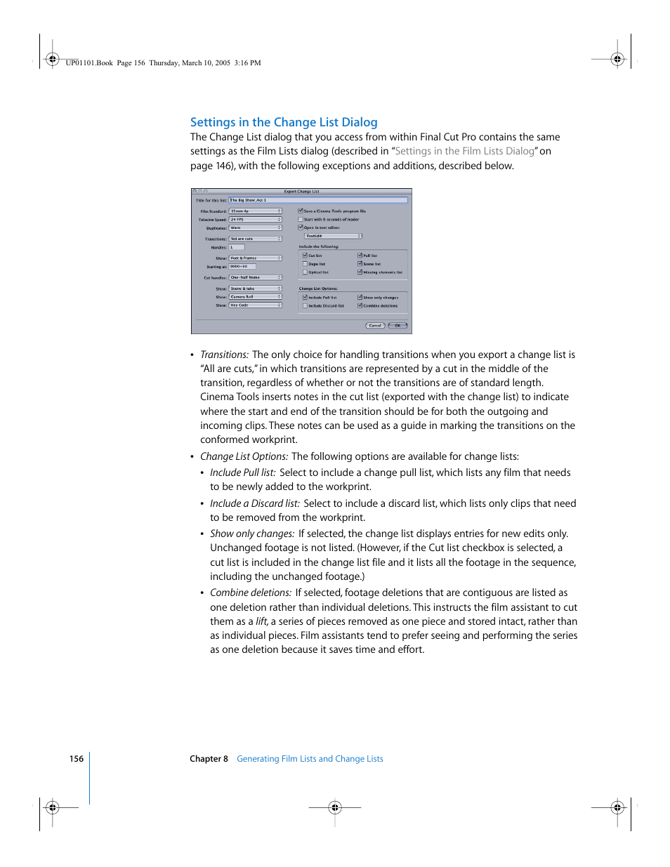 Settings in the change list dialog | Apple Cinema Tools 3 User Manual | Page 156 / 235