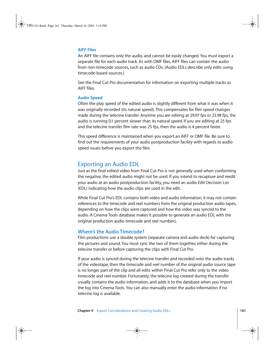 Exporting an audio edl, Where’s the audio timecode, Scribed in | Exporting an, Audio edl, Exporting an audio | Apple Cinema Tools 3 User Manual | Page 161 / 235