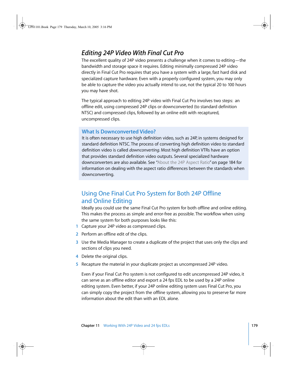 Editing 24p video with final cut pro, What is downconverted video | Apple Cinema Tools 3 User Manual | Page 179 / 235