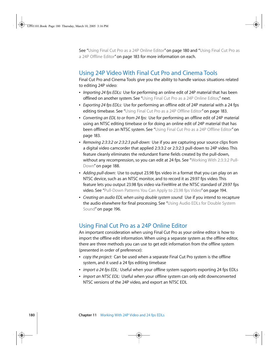 Using final cut pro as a 24p online editor | Apple Cinema Tools 3 User Manual | Page 180 / 235
