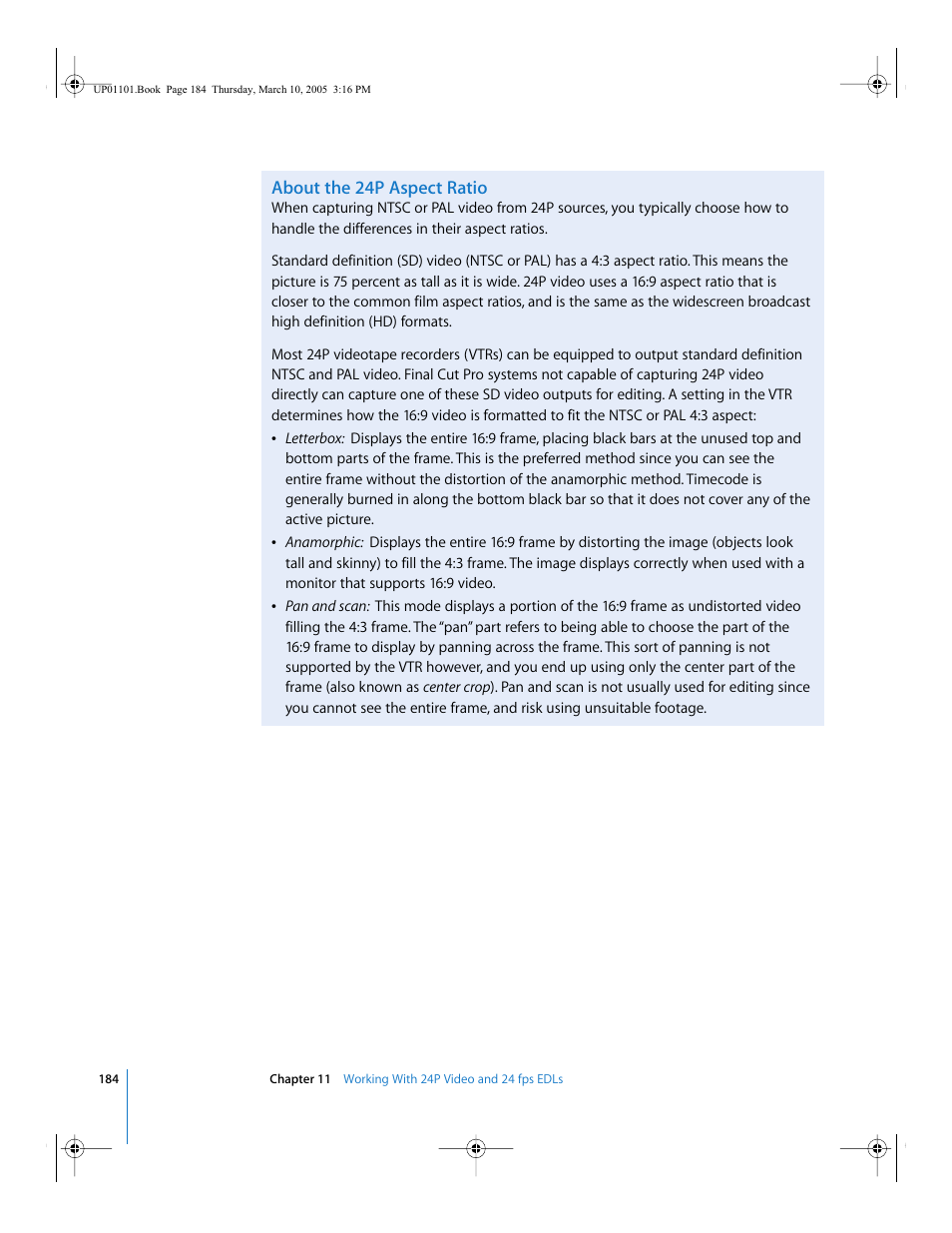 About the 24p aspect ratio | Apple Cinema Tools 3 User Manual | Page 184 / 235